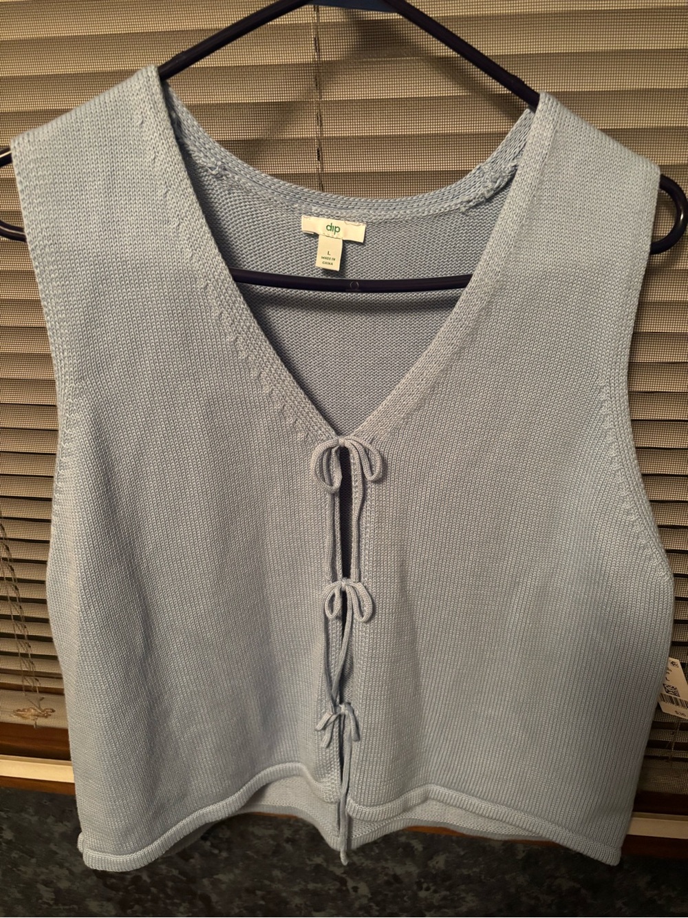 dip Powder Blue Knit Tie-Front Sleeveless Top